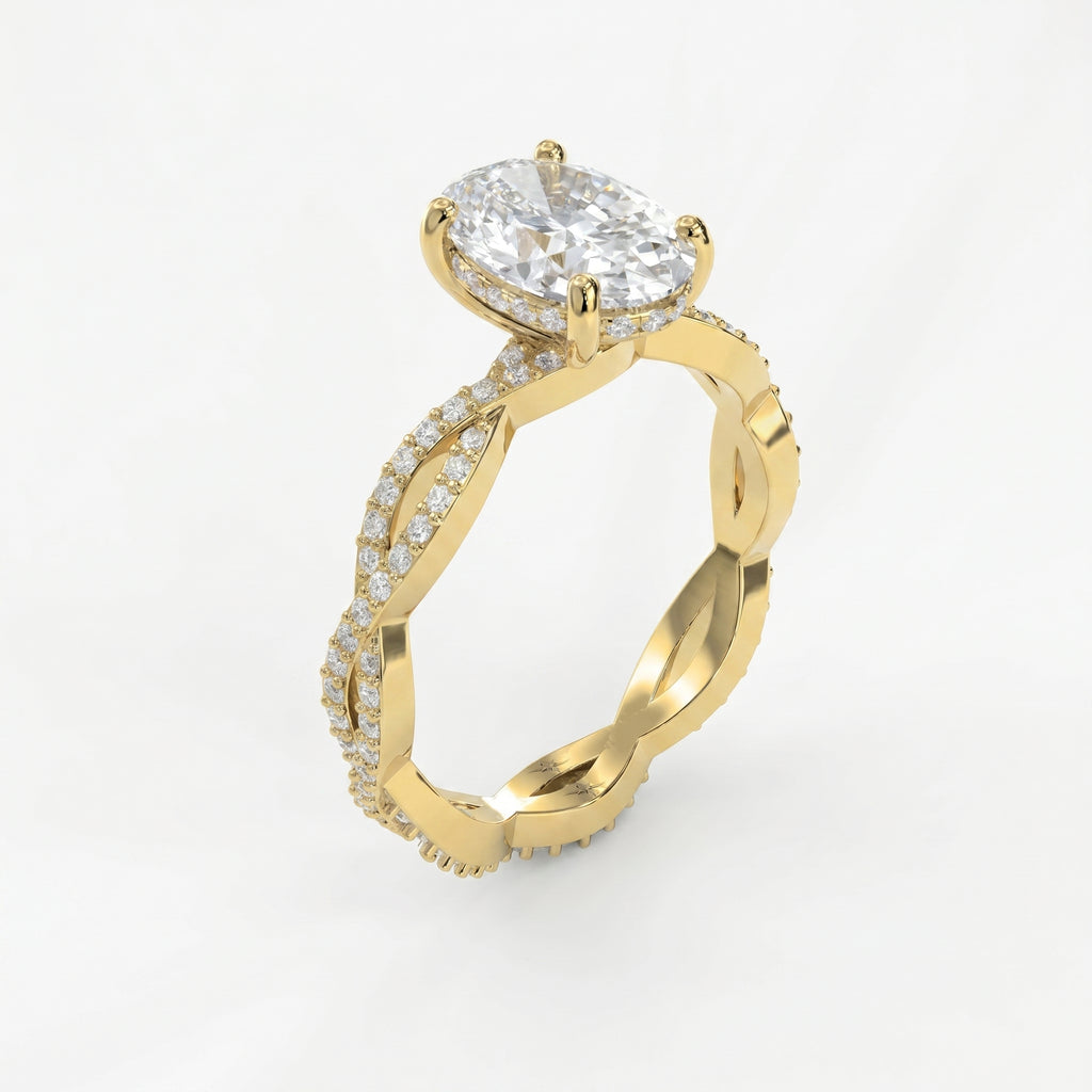 Elegant Oval Cut Diamond with Twisted Pave Engagement Ring