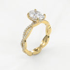 Elegant Oval Cut Diamond with Twisted Pave Engagement Ring