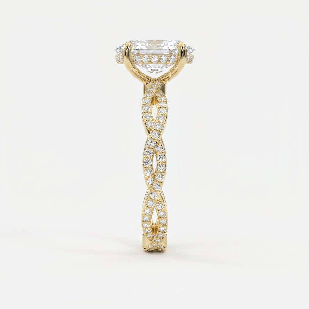 Elegant Oval Cut Diamond with Twisted Pave Engagement Ring