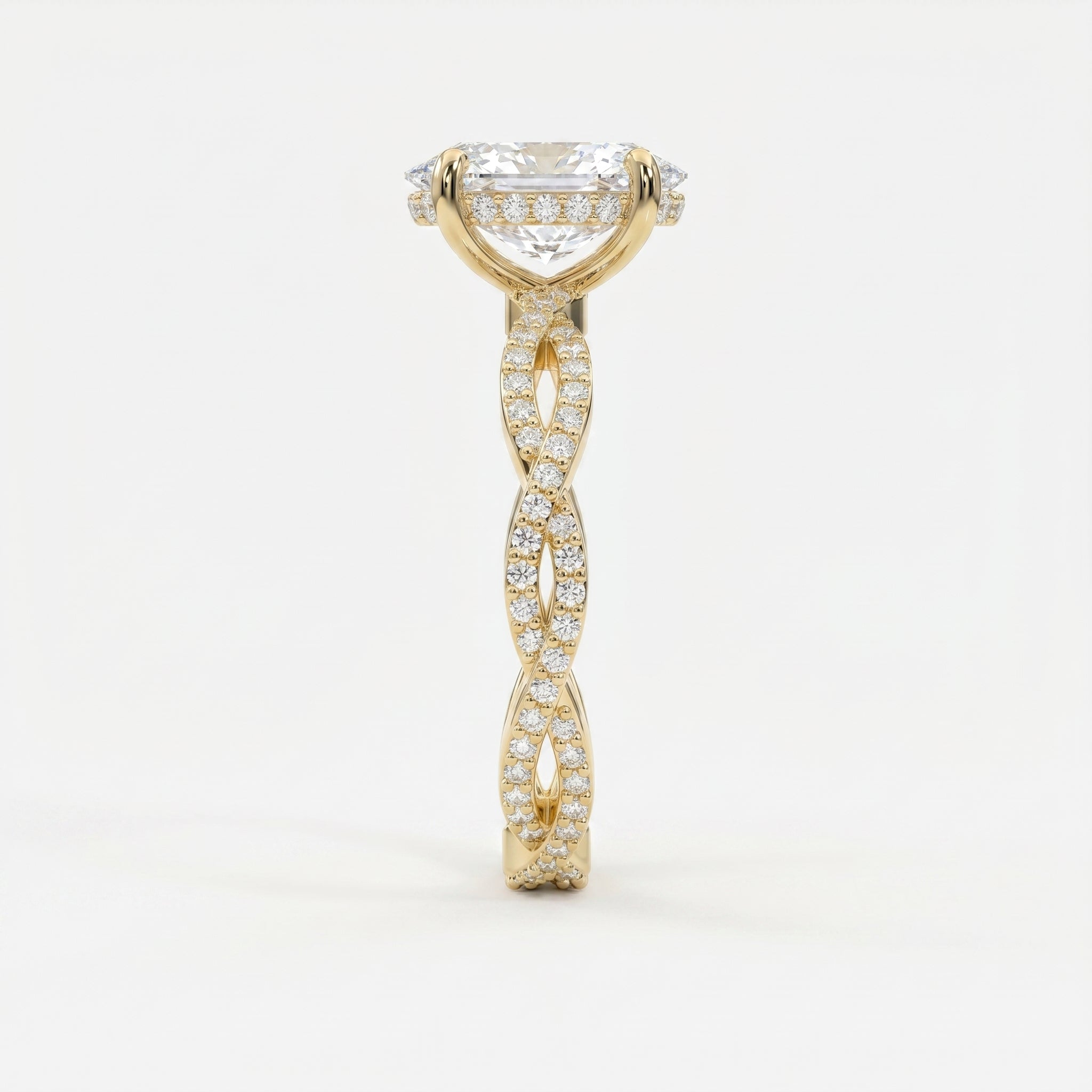Elegant Oval Cut Diamond with Twisted Pave Engagement Ring