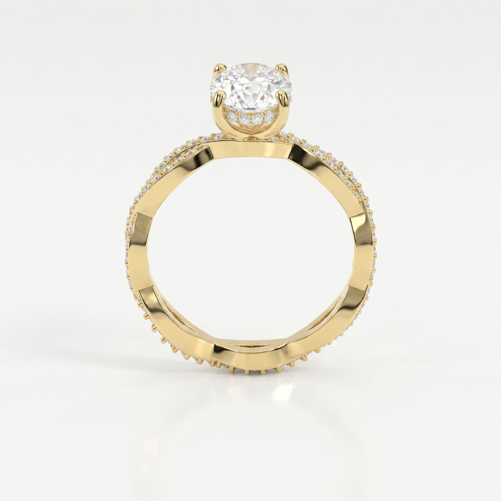 Elegant Oval Cut Diamond with Twisted Pave Engagement Ring