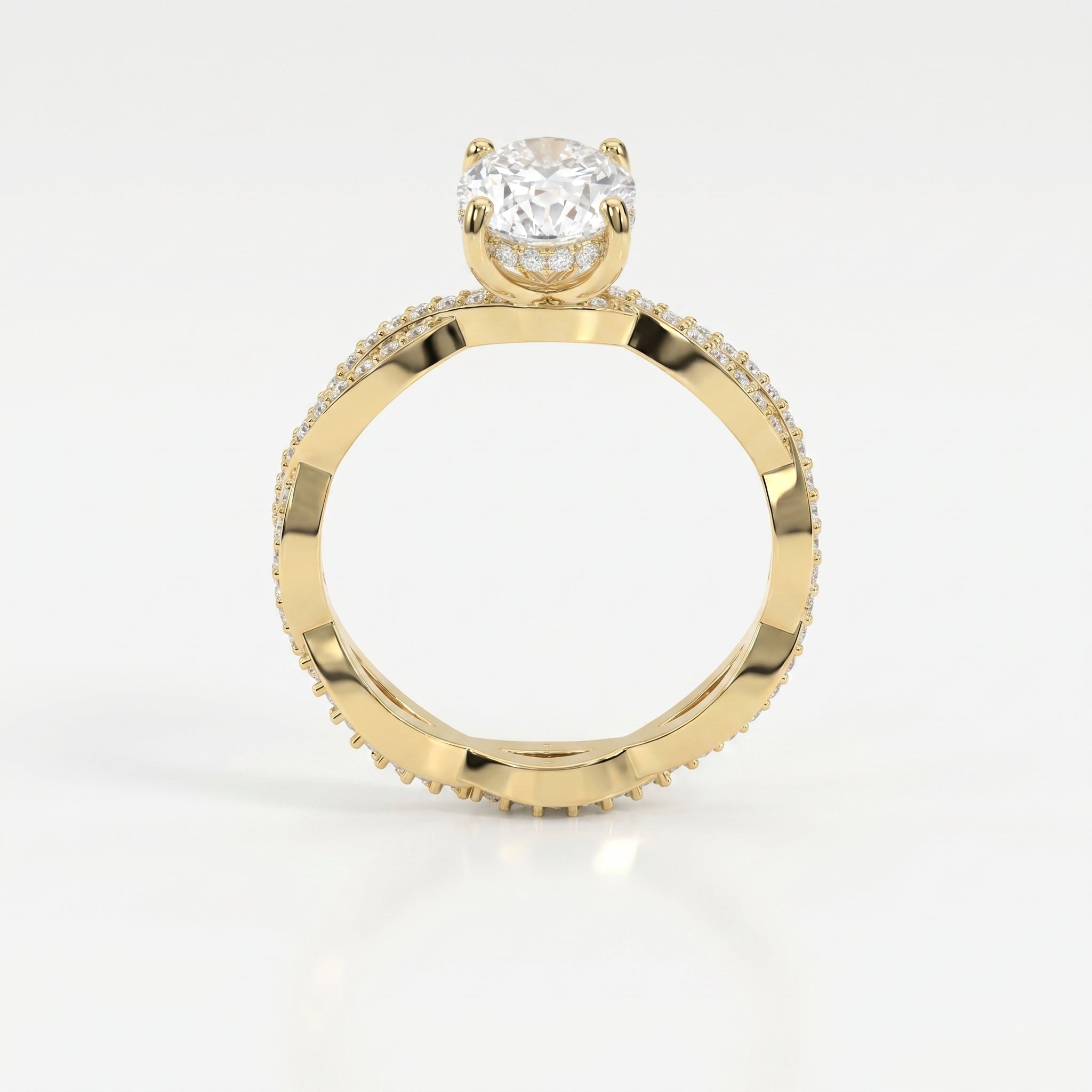 Elegant Oval Cut Diamond with Twisted Pave Engagement Ring