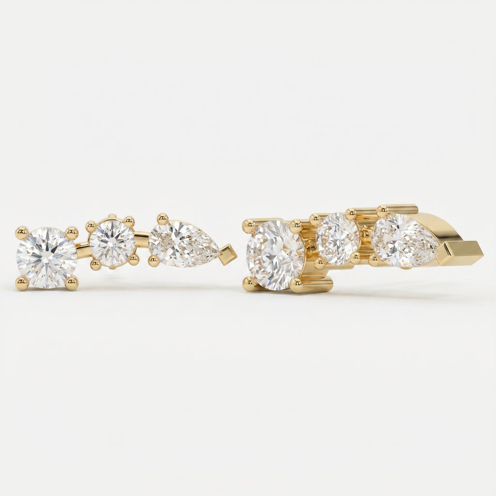 Pear & Round Diamond Cluster Design Fashion Earrings