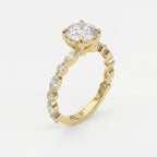 Elegant Round Prong Set Diamond Ring with Marquise Accents Side Stone Engagement Ring