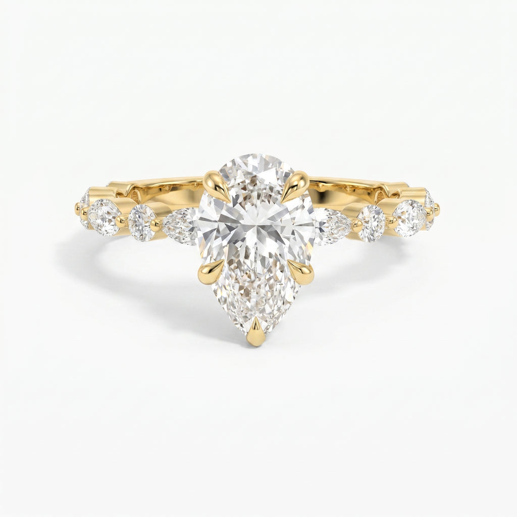 Elegant Pear Cut Diamond Side Stones Engagement Ring