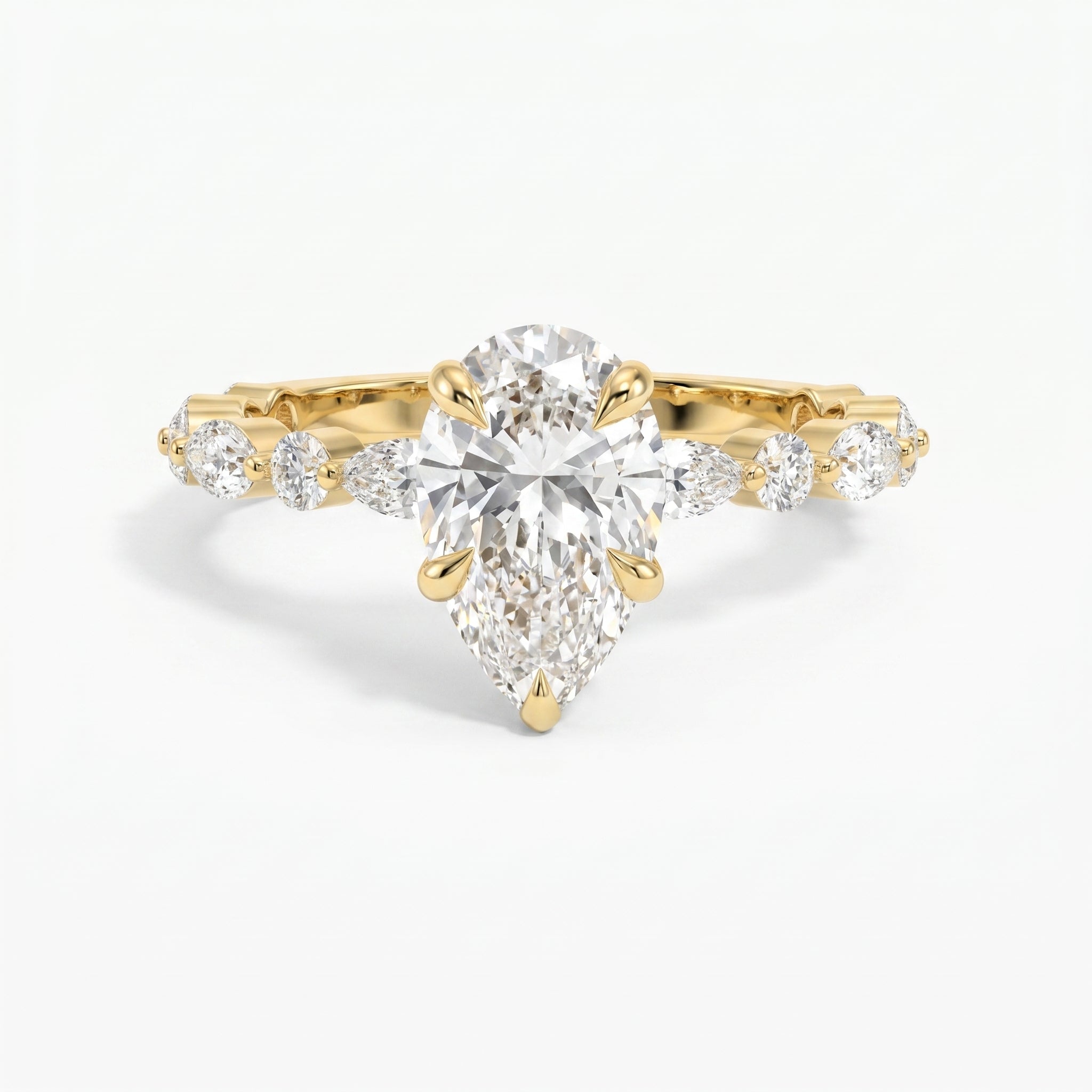 Elegant Pear Cut Diamond Side Stones Engagement Ring