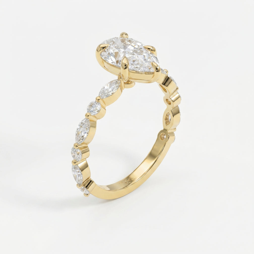 Elegant Pear Cut Diamond Side Stones Engagement Ring