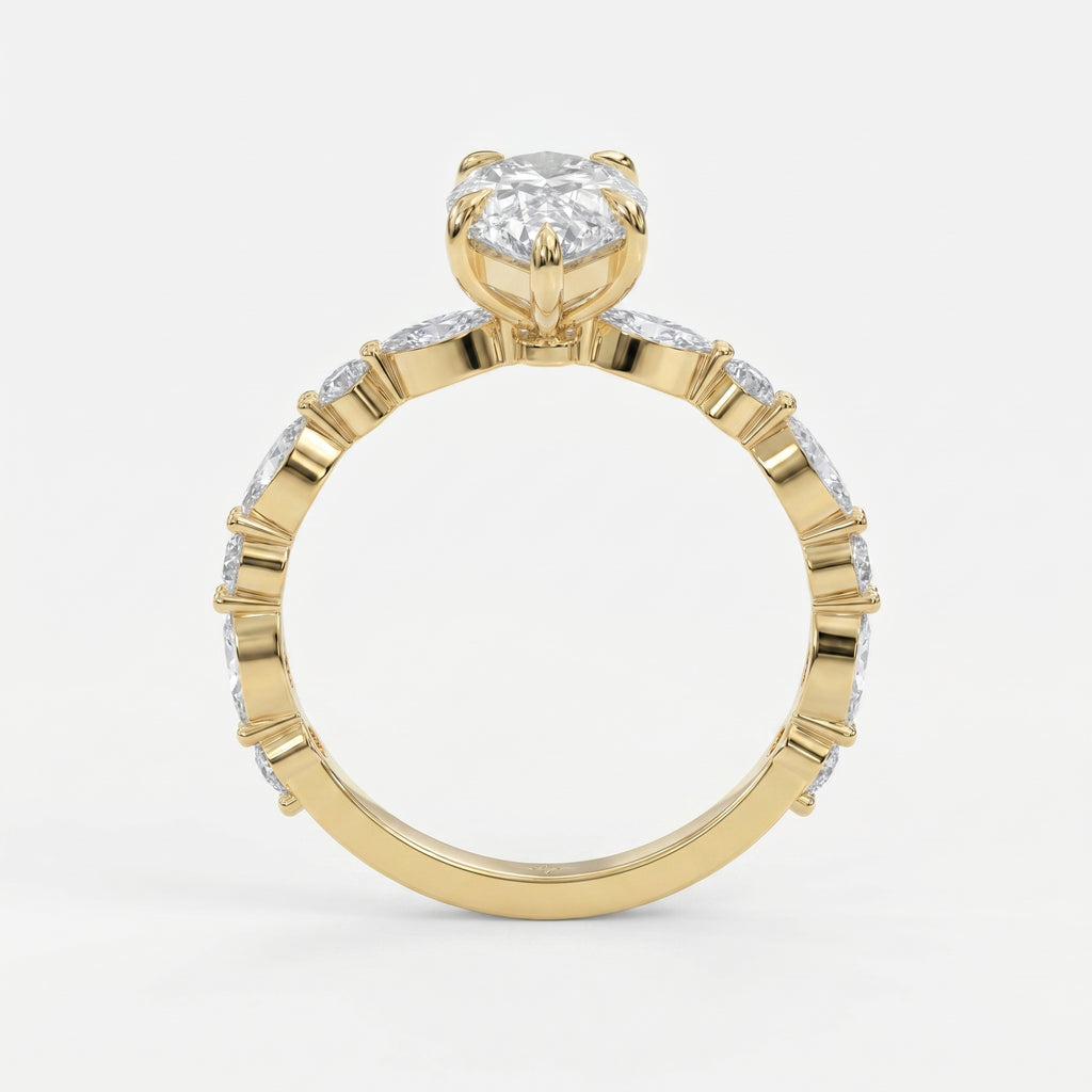 Elegant Pear Cut Diamond Side Stones Engagement Ring