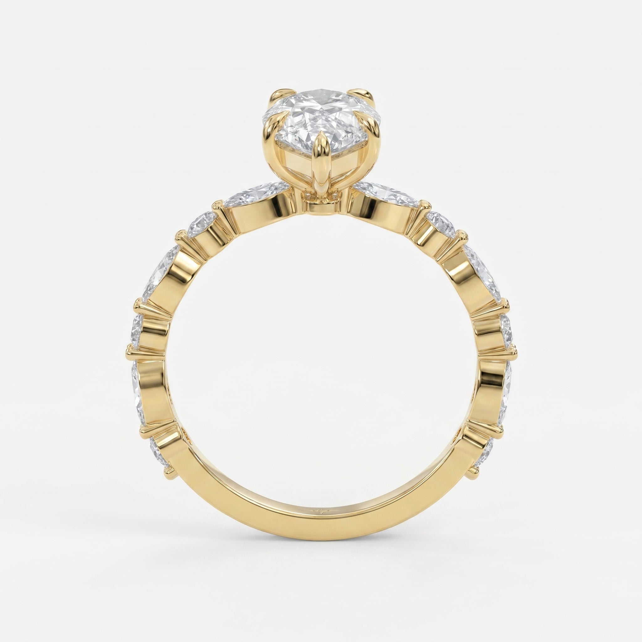 Elegant Pear Cut Diamond Side Stones Engagement Ring