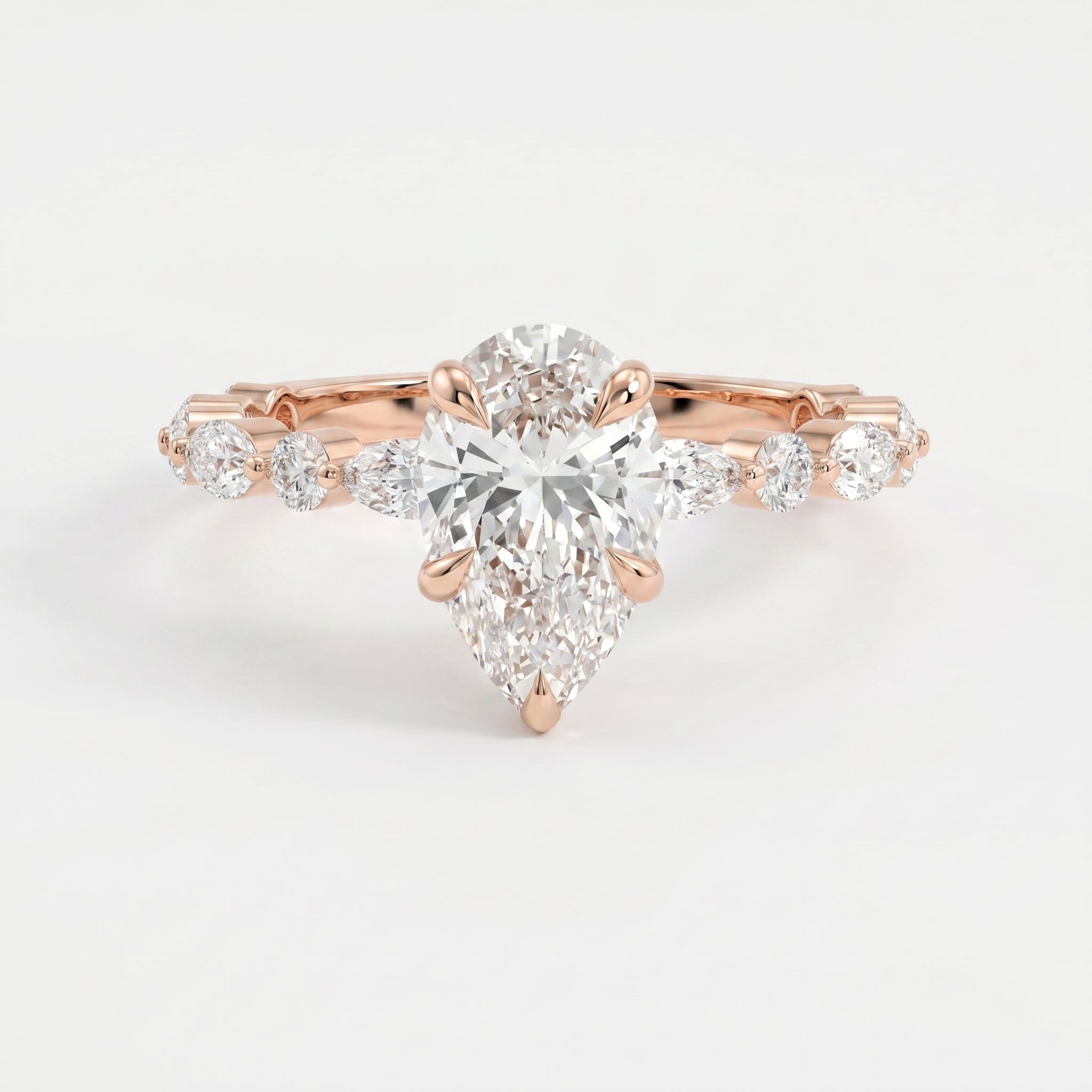 Elegant Pear Cut Diamond Side Stones Engagement Ring