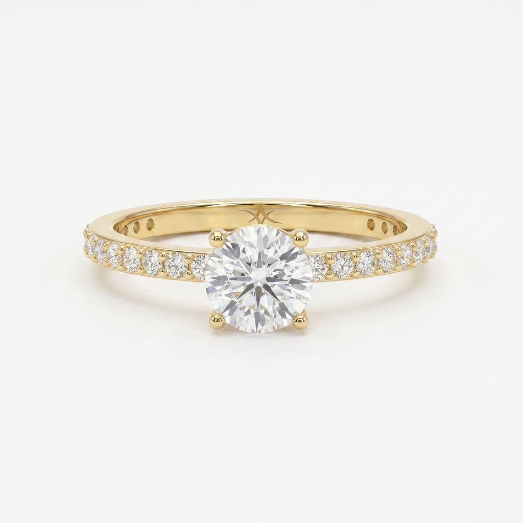 Round cut Side Stone diamond Engagement ring