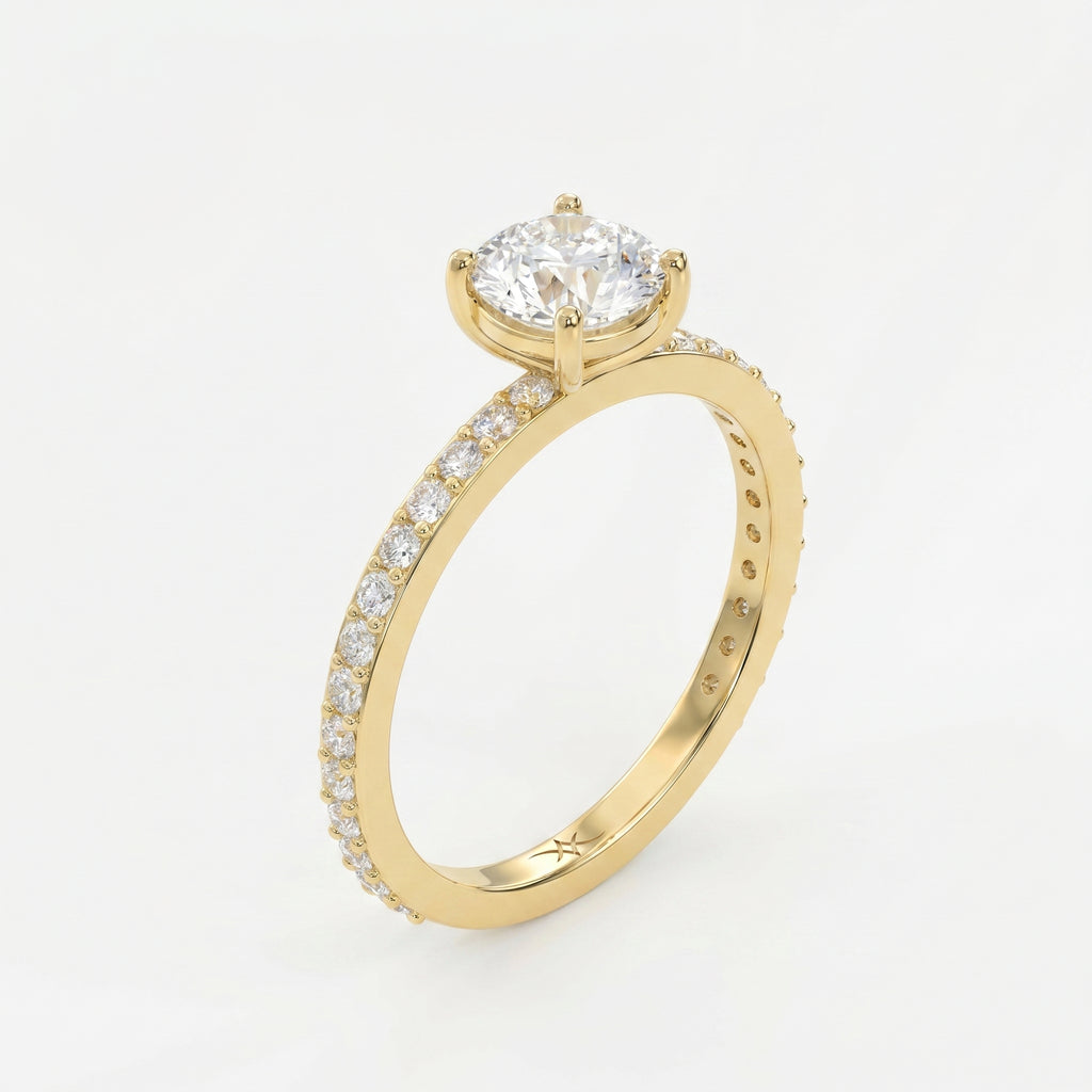 Round cut Side Stone diamond Engagement ring