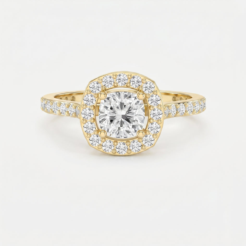 Elegant Cushion diamond Side Stone engagement ring