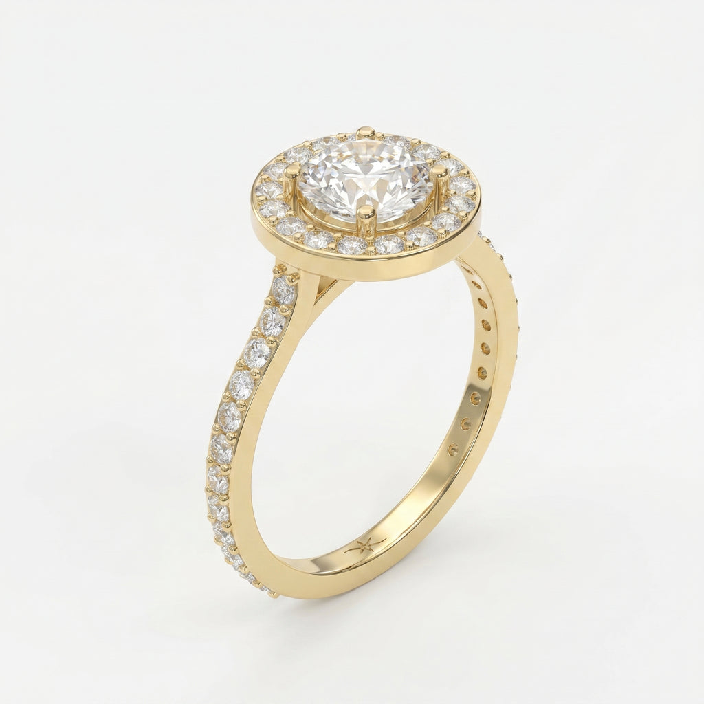 Round Cut Diamond Side Stone Engagement Ring