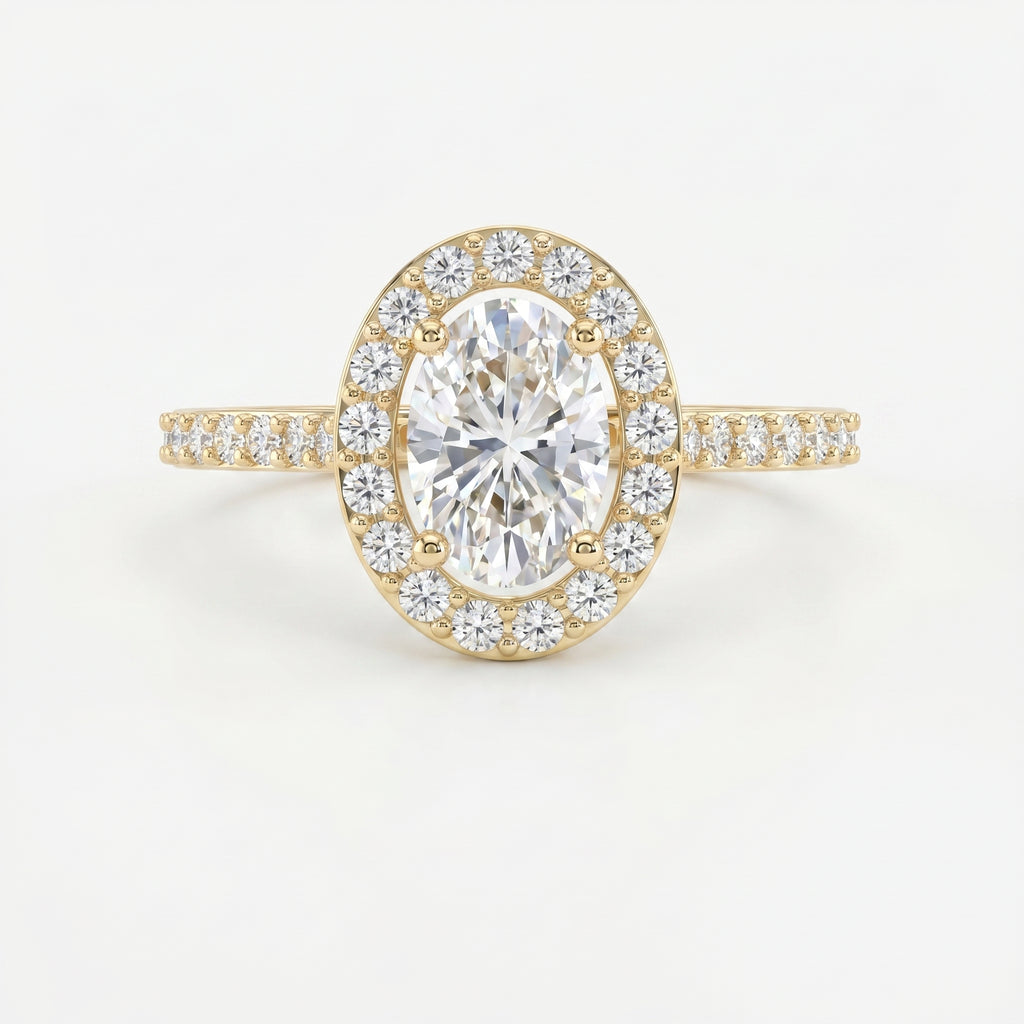 Elegant Oval Diamond Side Stone Pavé Engagement Ring