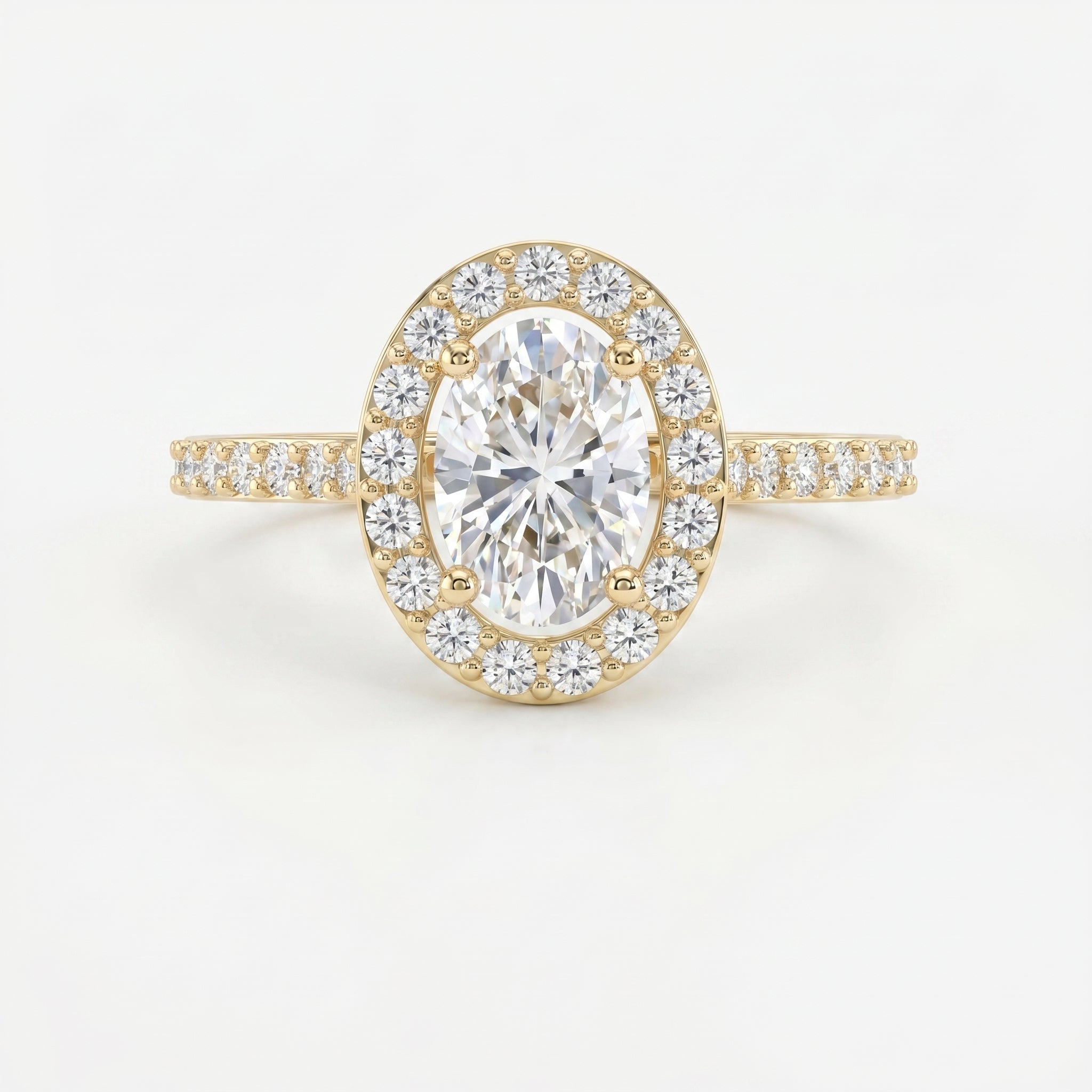 Elegant Oval Diamond Side Stone Pavé Engagement Ring