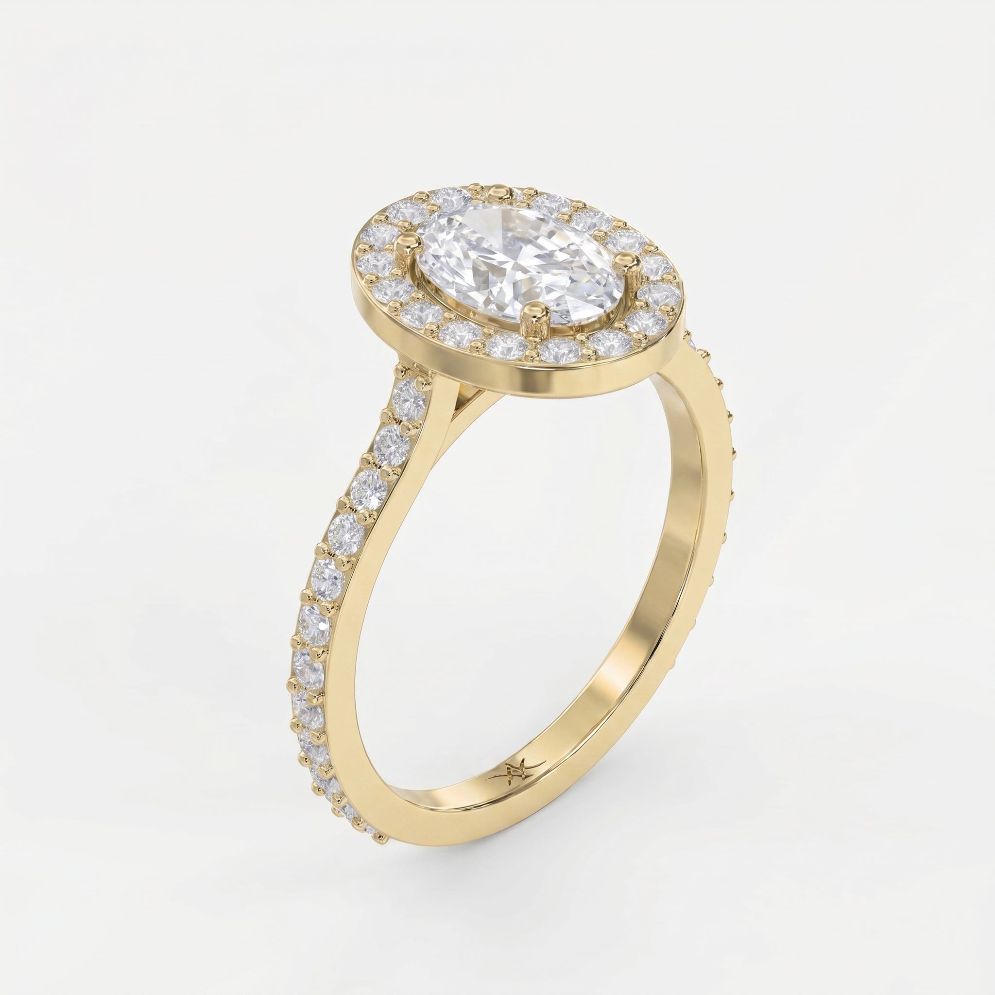Elegant Oval Diamond Side Stone Pavé Engagement Ring