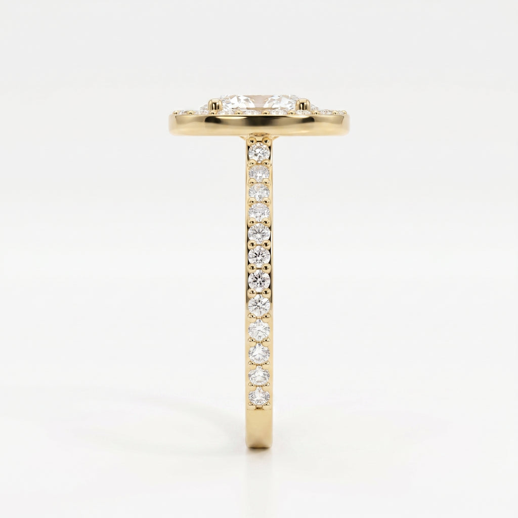 Elegant Oval Diamond Side Stone Pavé Engagement Ring