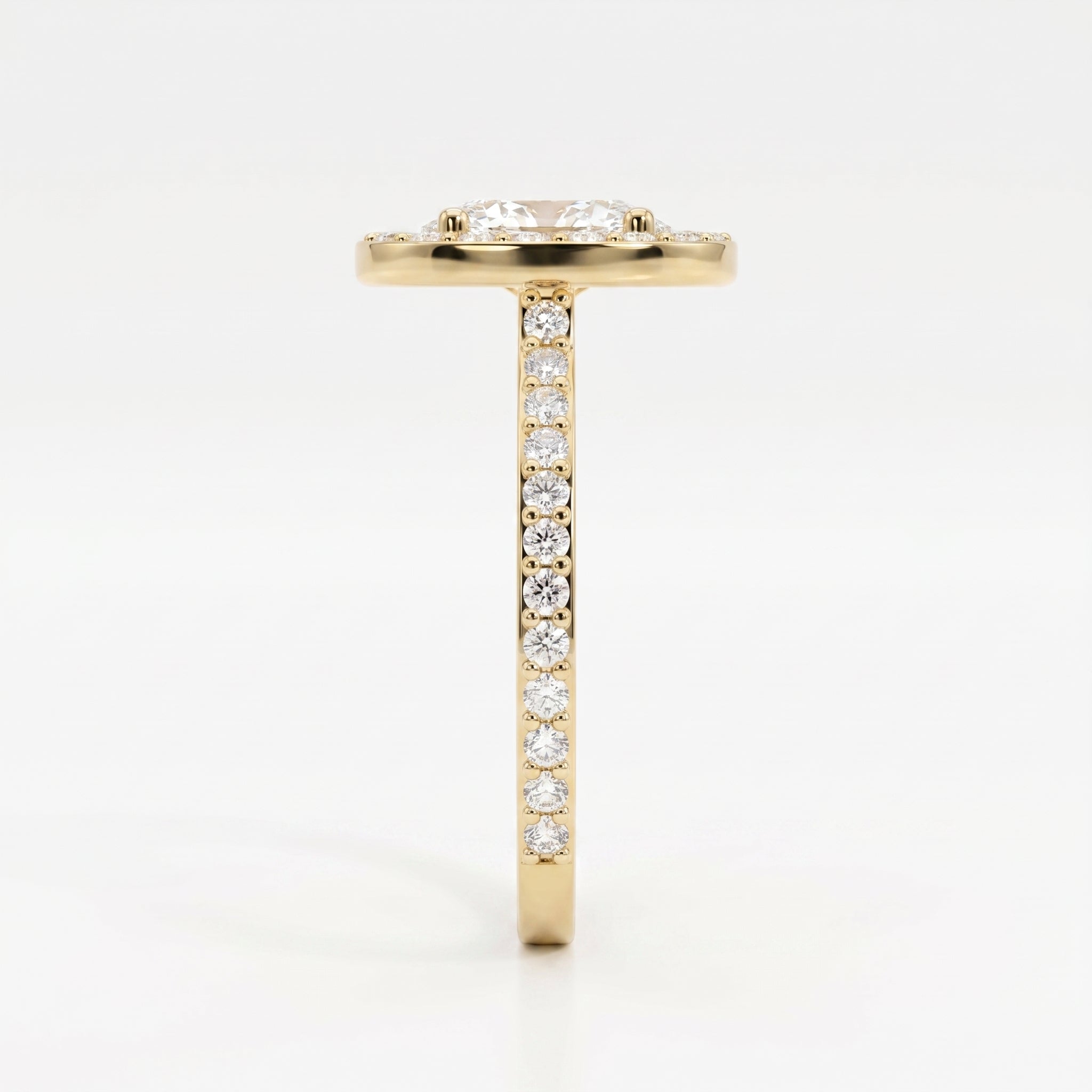 Elegant Oval Diamond Side Stone Pavé Engagement Ring