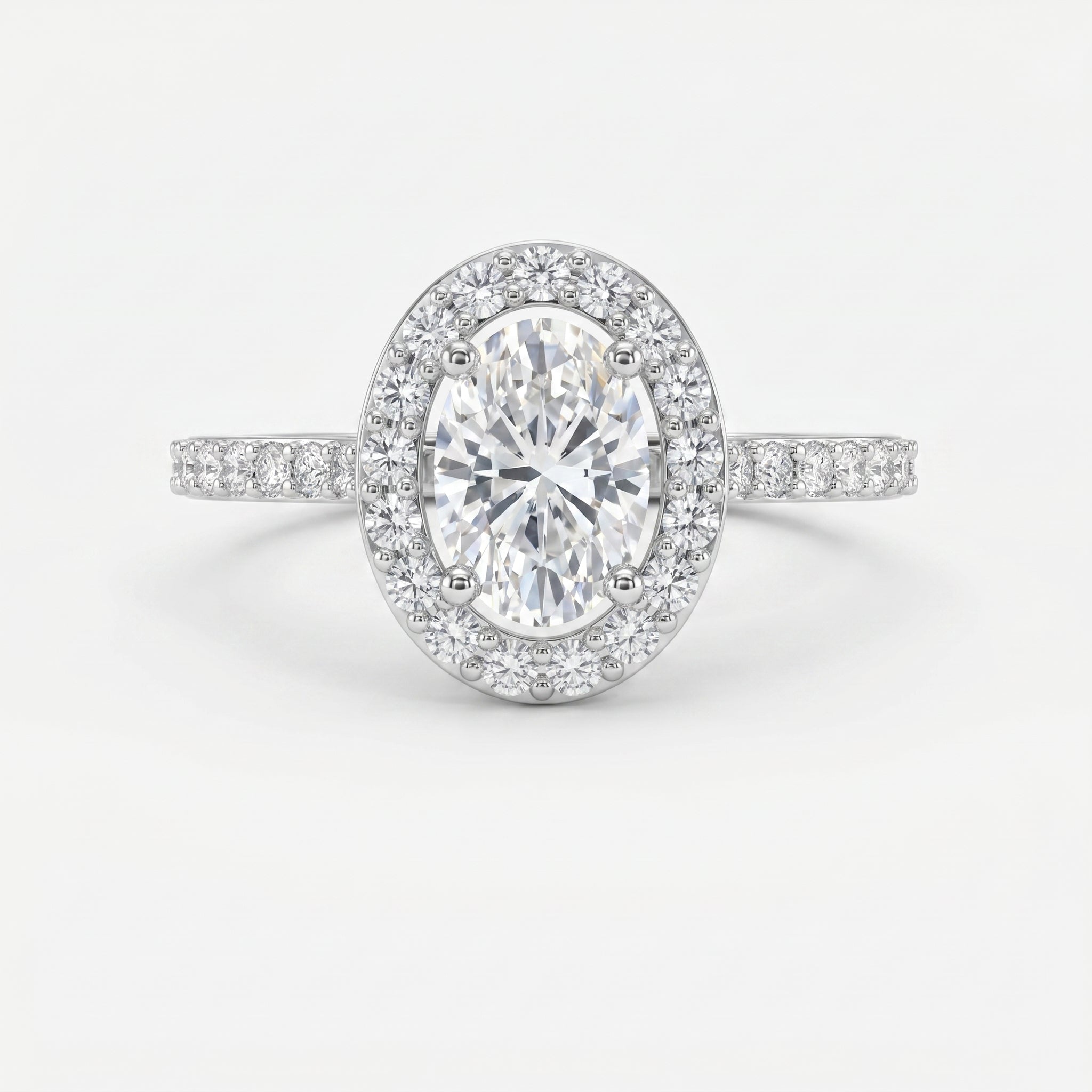 Elegant Oval Diamond Side Stone Pavé Engagement Ring