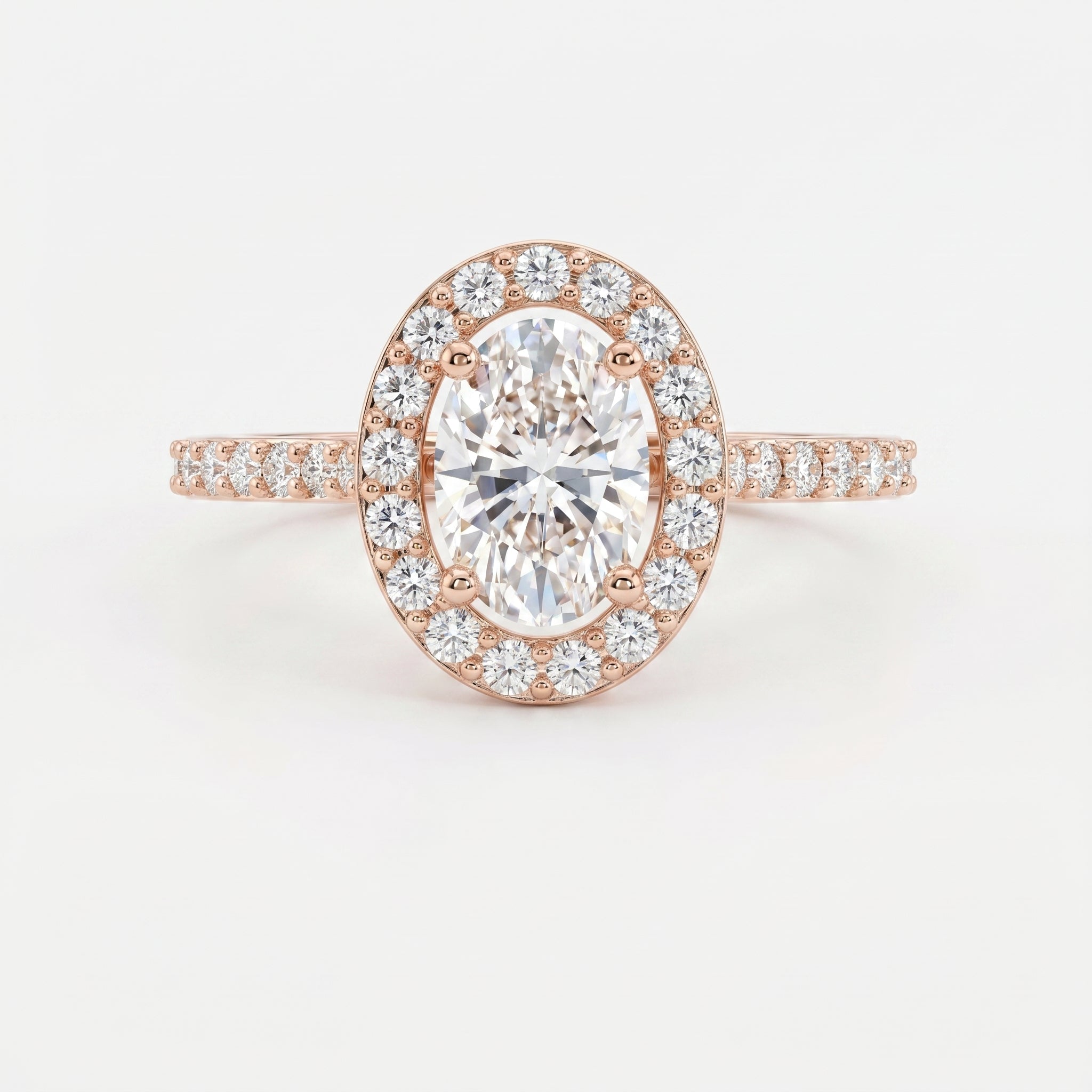 Elegant Oval Diamond Side Stone Pavé Engagement Ring