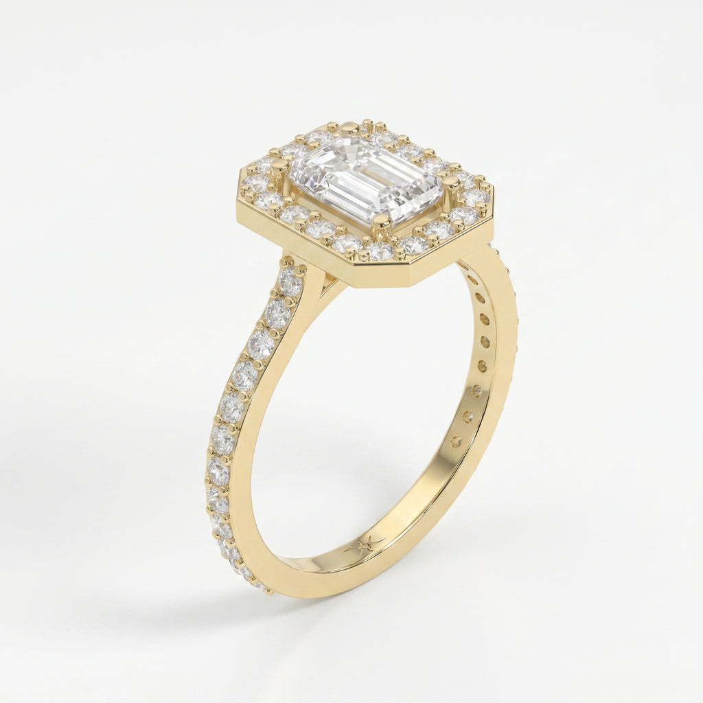 Emerald Cut Diamond Side Stone Pavé Engagement Ring