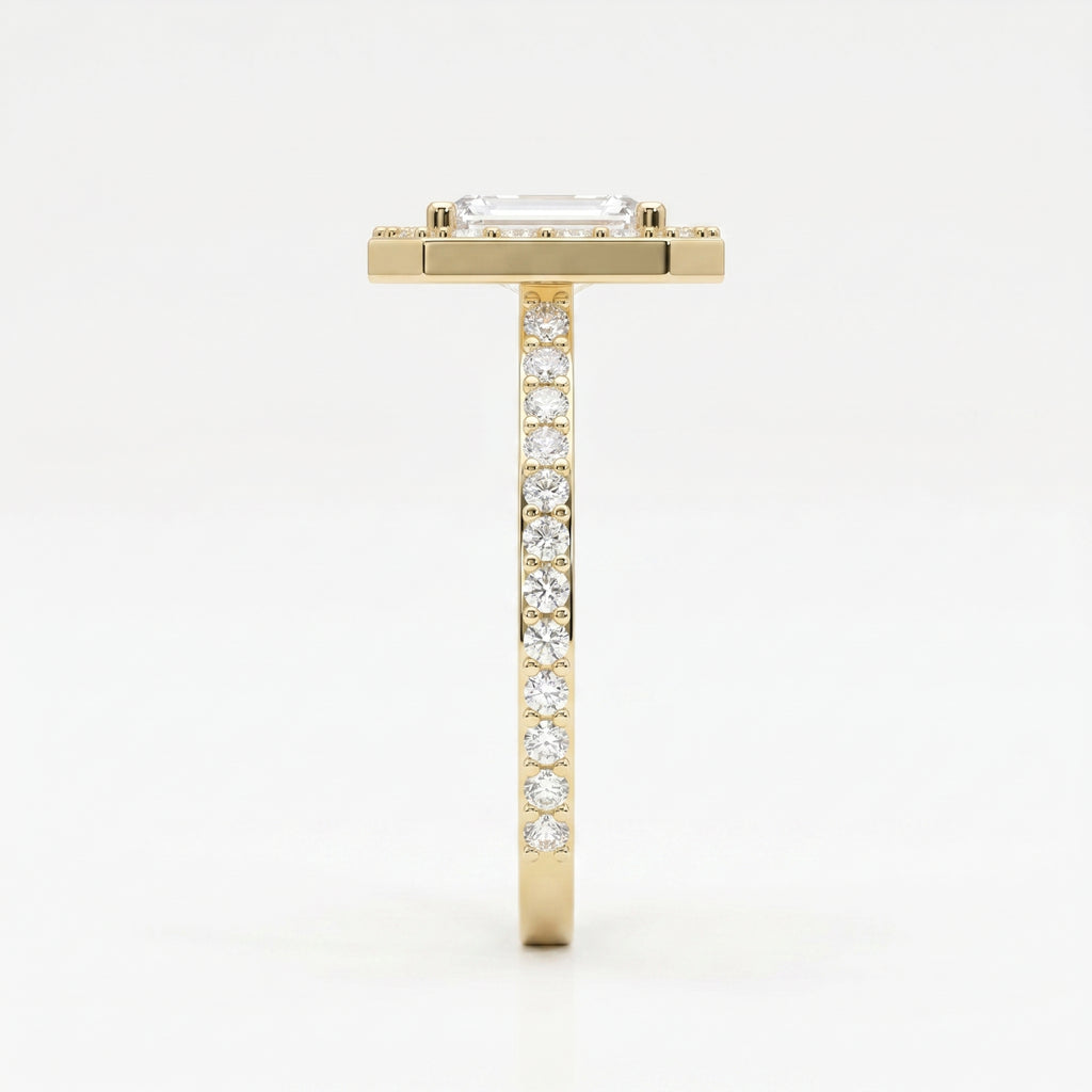 Emerald Cut Diamond Side Stone Pavé Engagement Ring