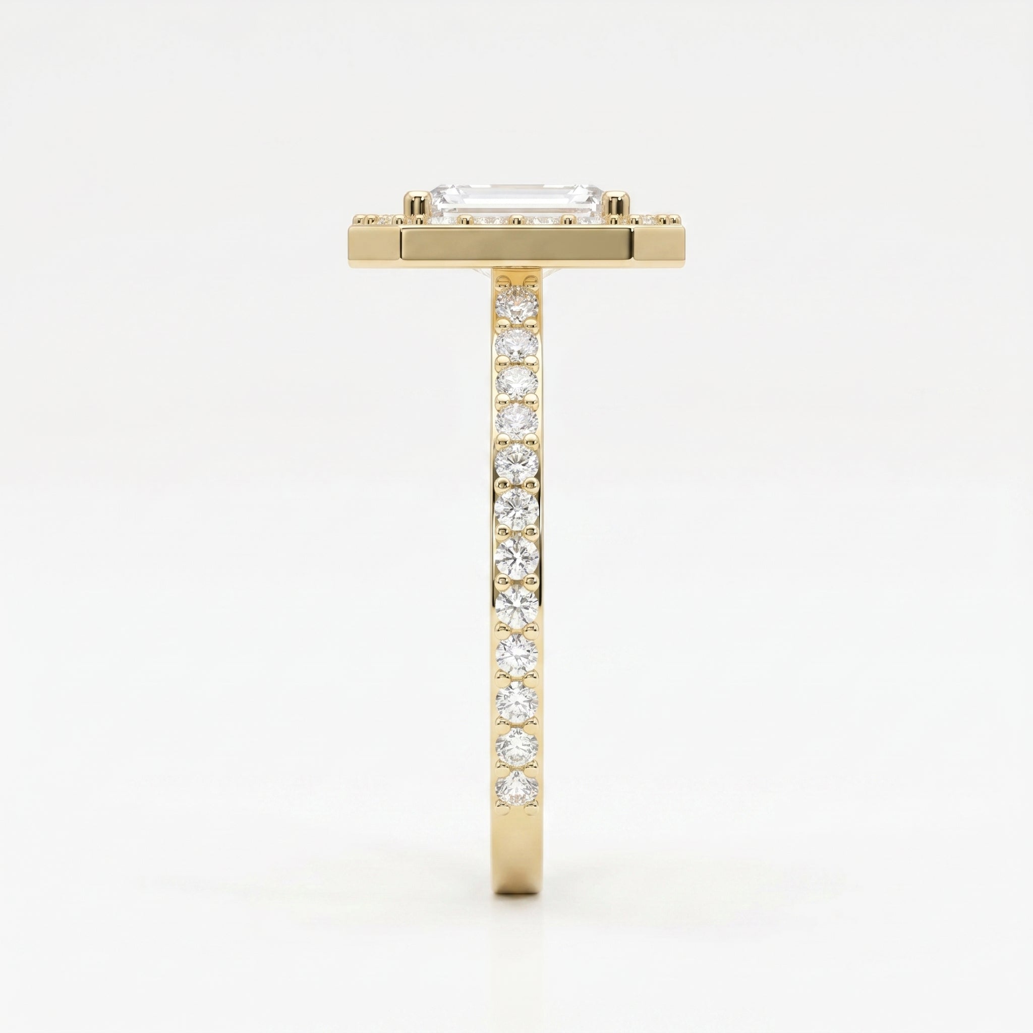 Emerald Cut Diamond Side Stone Pavé Engagement Ring