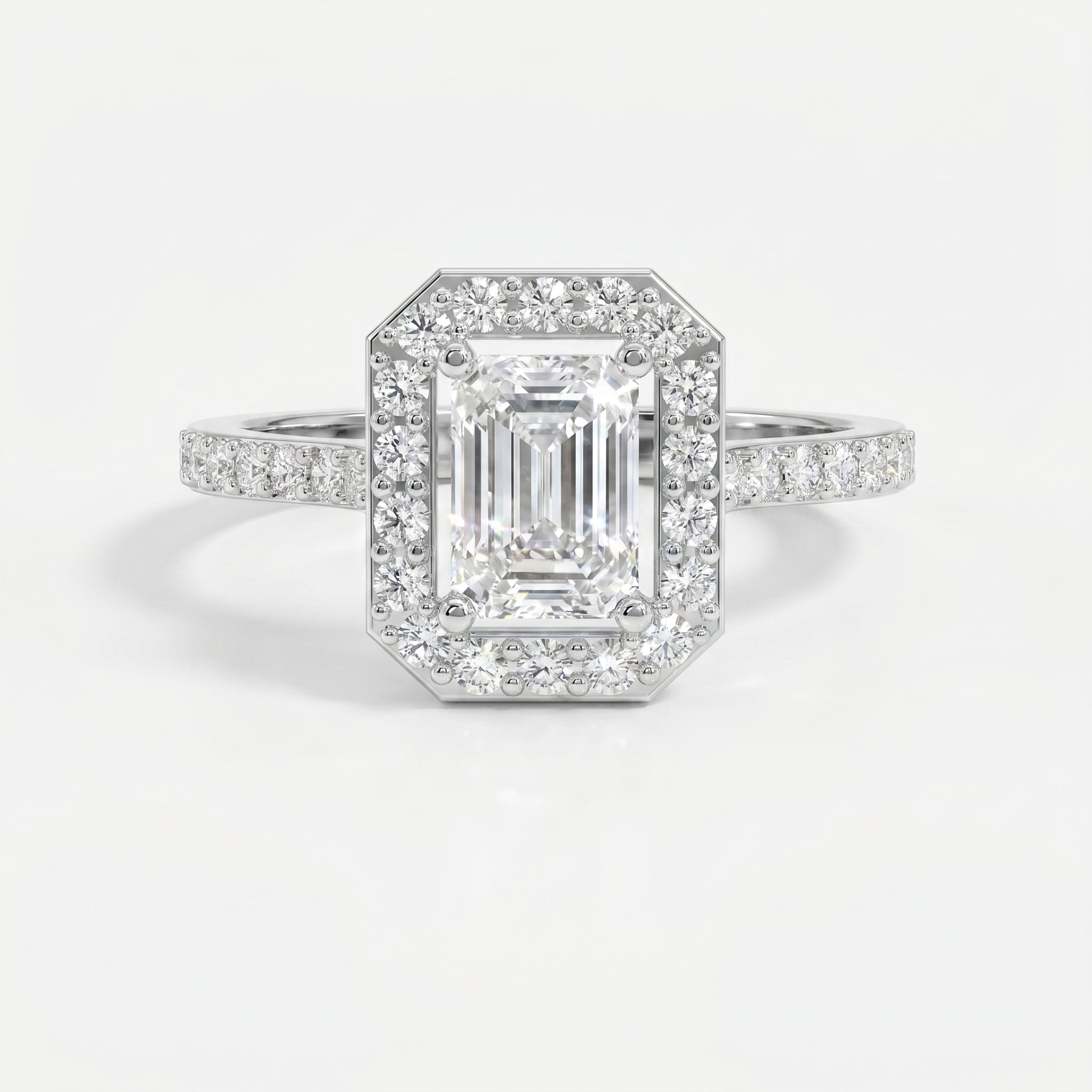 Emerald Cut Diamond Side Stone Pavé Engagement Ring