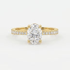 Oval Cut Diamond Side Stone Engagement Ring with Pavé Band