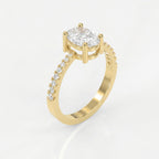Oval Cut Diamond Side Stone Engagement Ring with Pavé Band