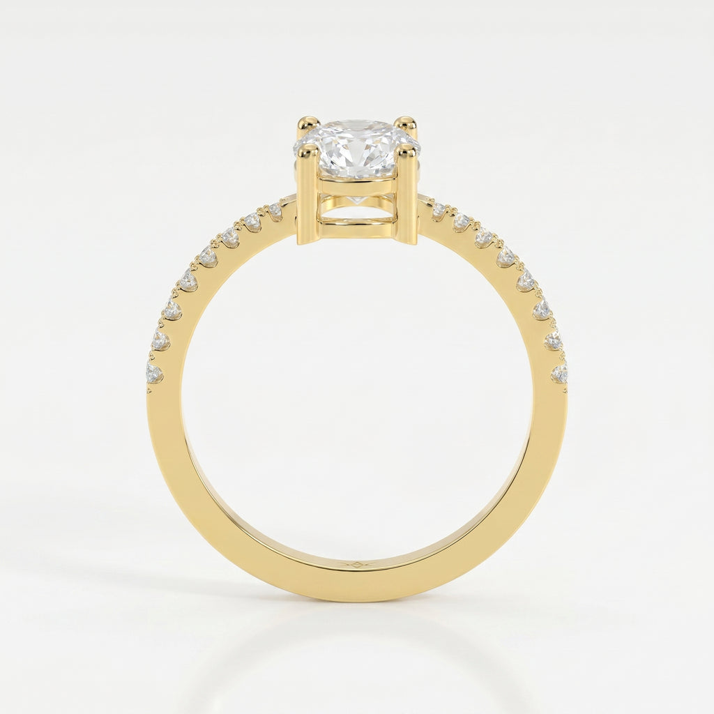 Oval Cut Diamond Side Stone Engagement Ring with Pavé Band