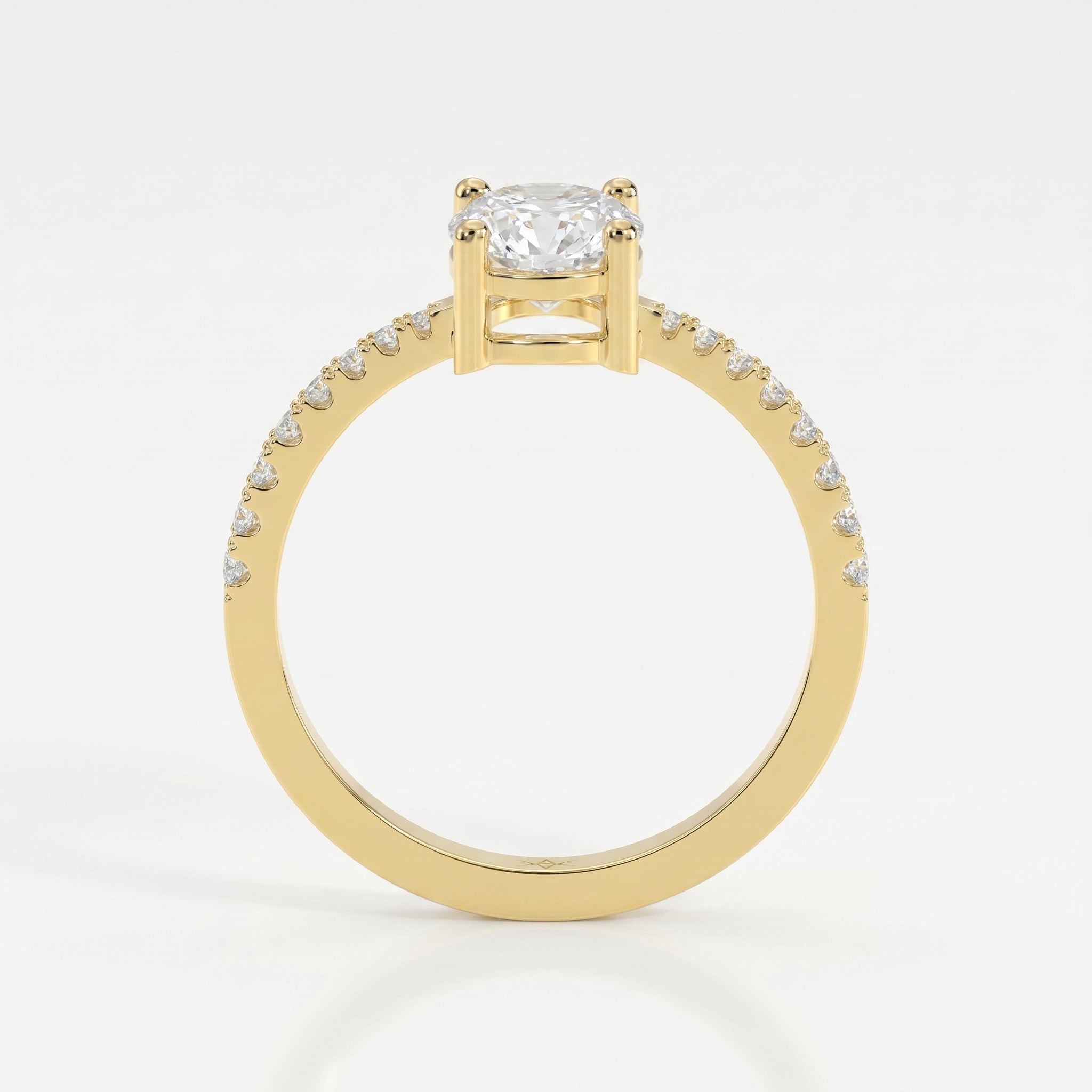 Oval Cut Diamond Side Stone Engagement Ring with Pavé Band