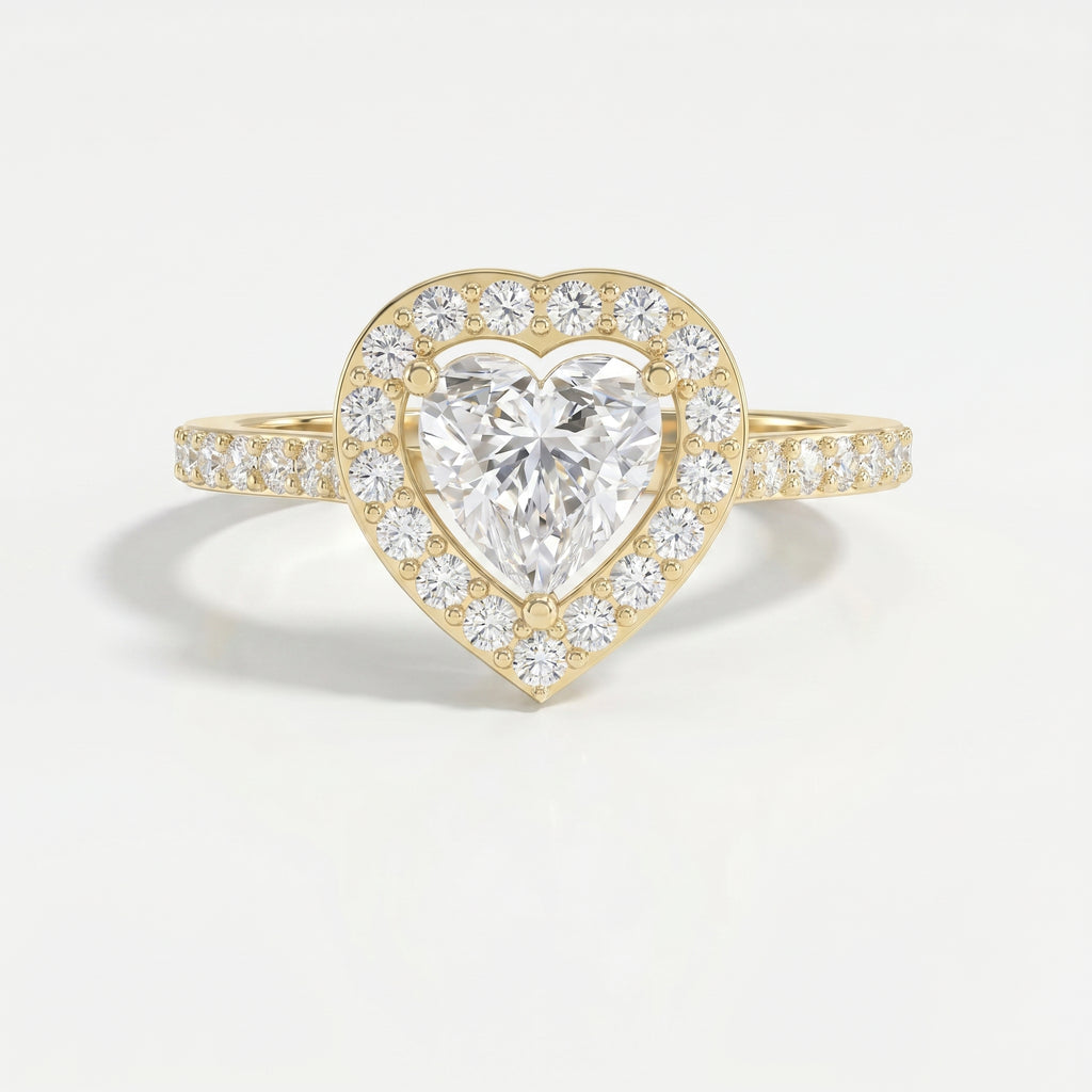 Heart Shape Diamond Halo Ring with Pavé Engagement Ring