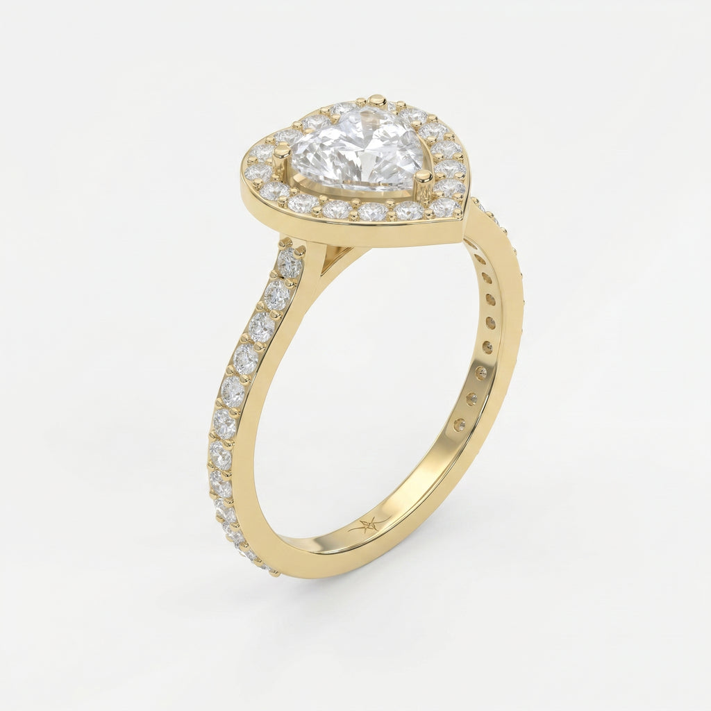 Heart Shape Diamond Halo Ring with Pavé Engagement Ring