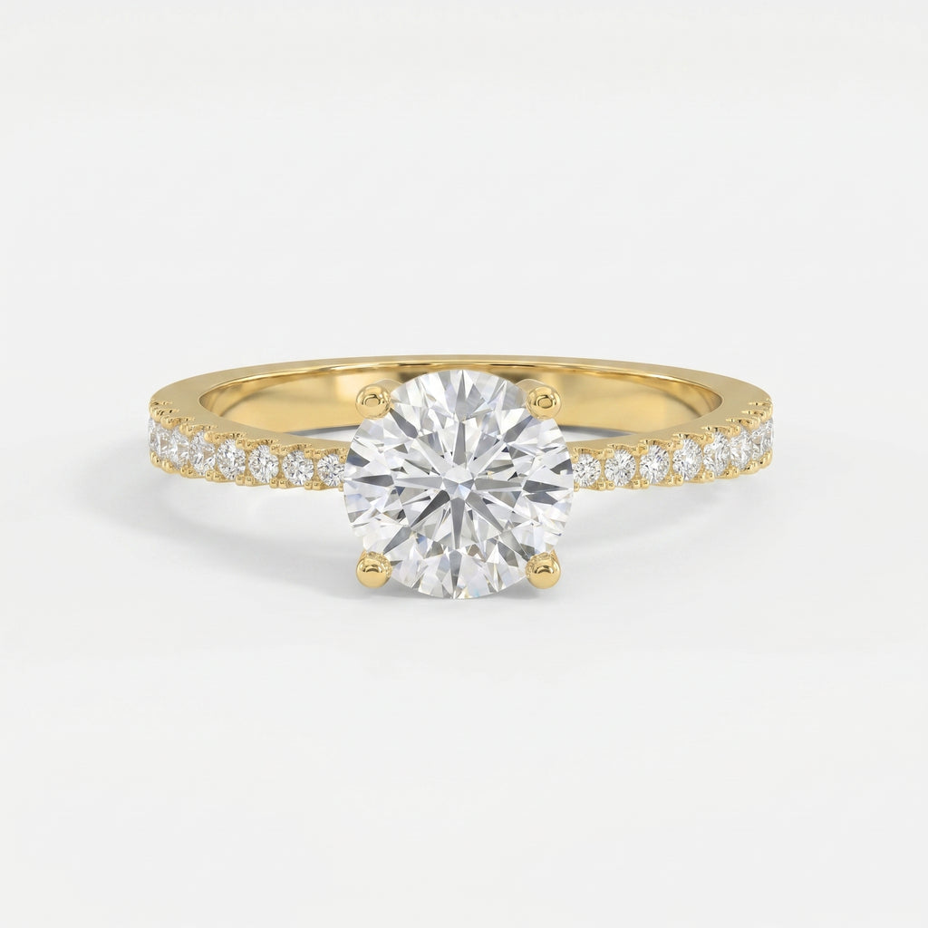 Elegant Round Cut Diamond Side Stone Ring with Pavé Band