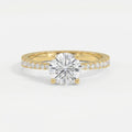 Elegant Round Cut Diamond Side Stone Ring with Pavé Band