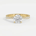 Elegant Round Cut Diamond Side Stone Ring with Pavé Band