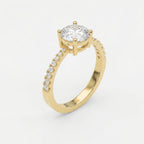 Elegant Round Cut Diamond Side Stone Ring with Pavé Band