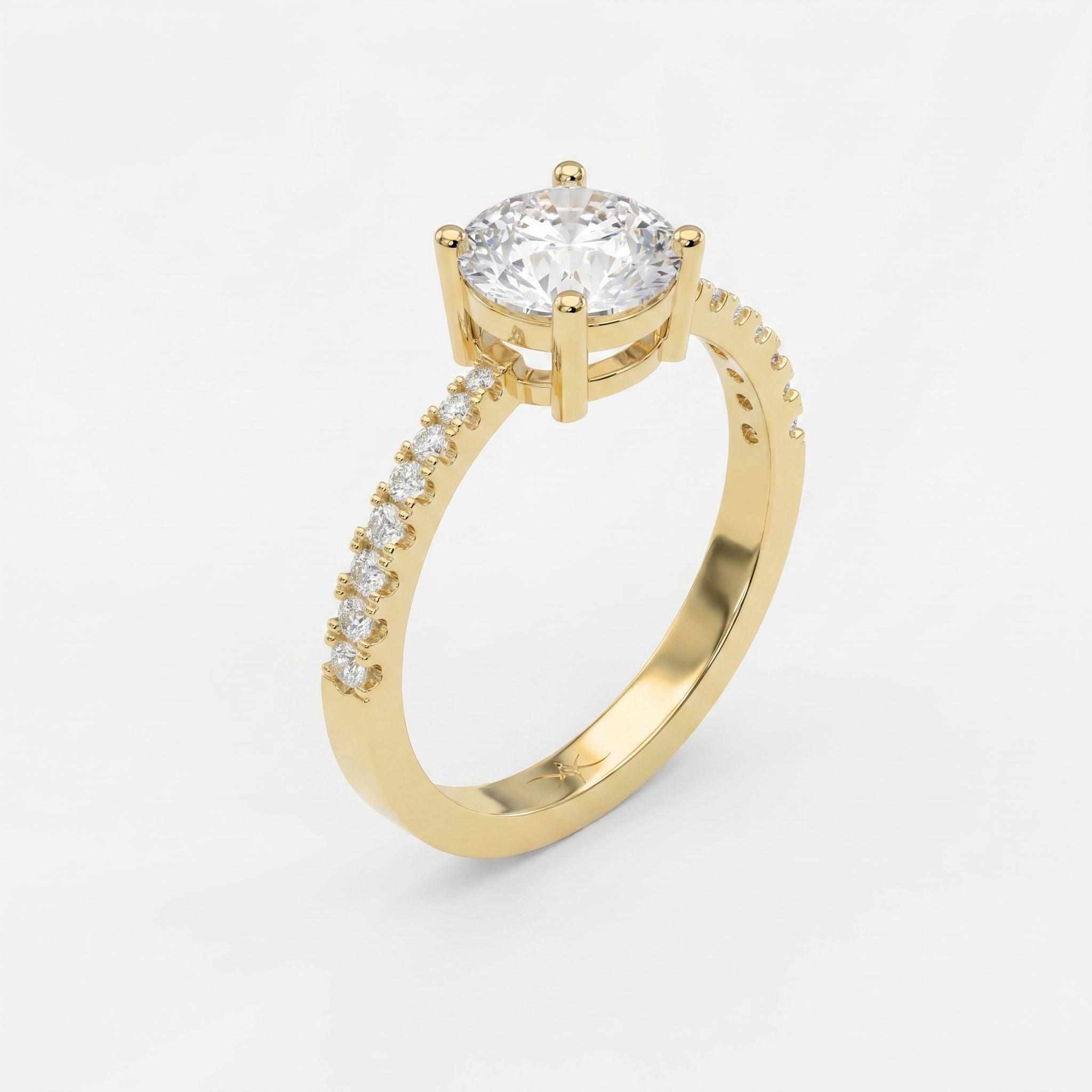 Elegant Round Cut Diamond Side Stone Ring with Pavé Band
