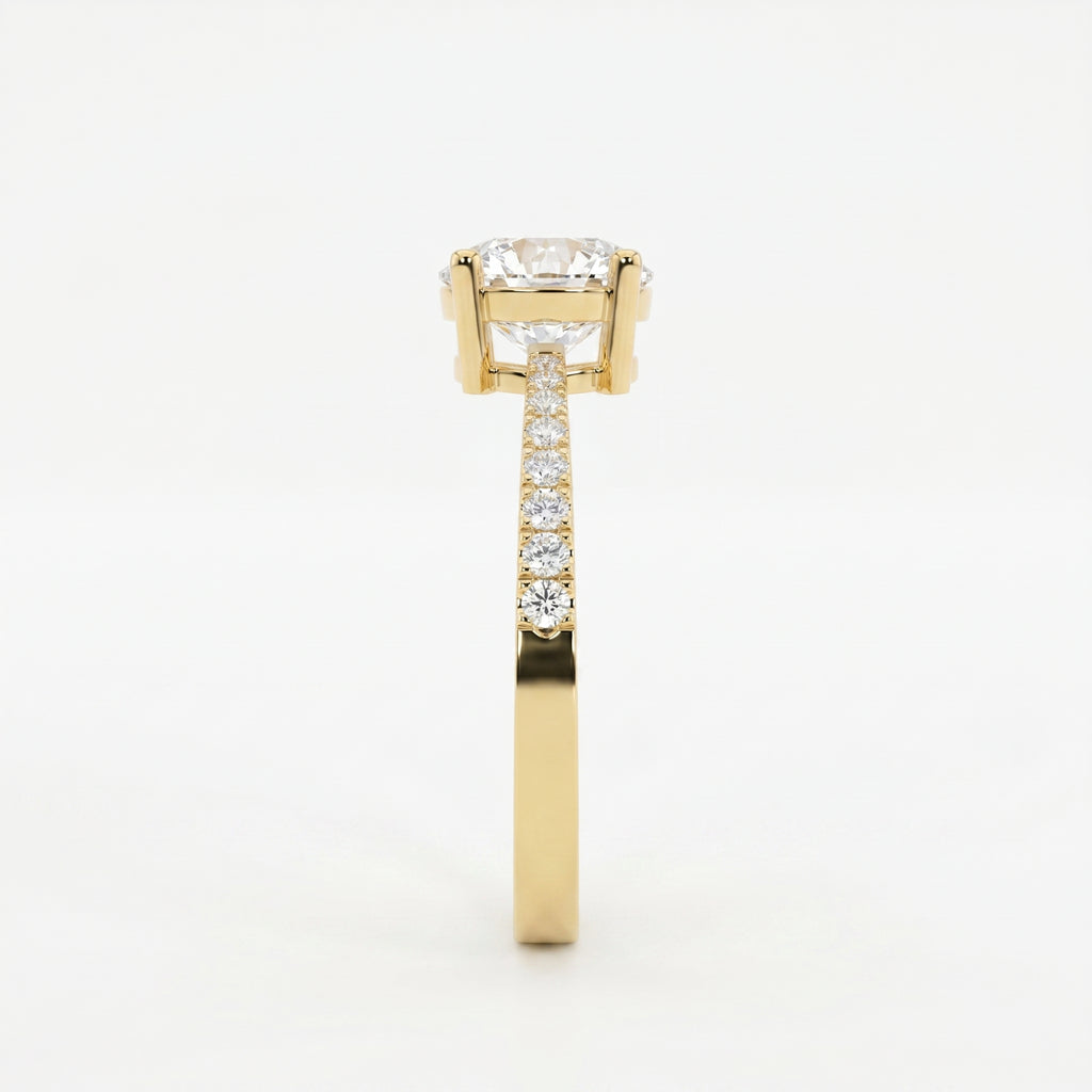 Elegant Round Cut Diamond Side Stone Ring with Pavé Band