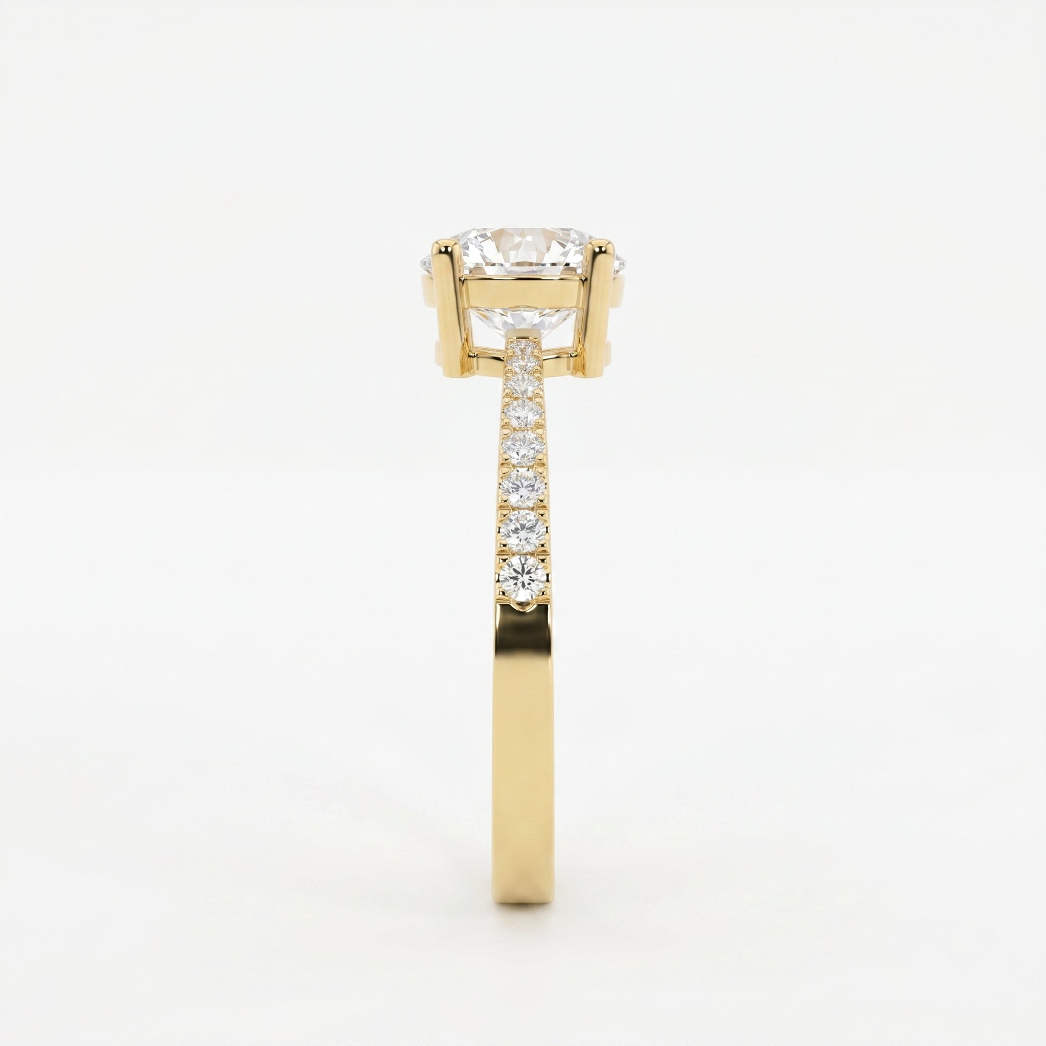Elegant Round Cut Diamond Side Stone Ring with Pavé Band