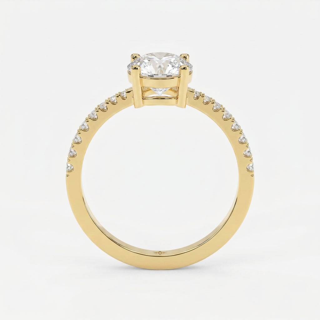 Elegant Round Cut Diamond Side Stone Ring with Pavé Band