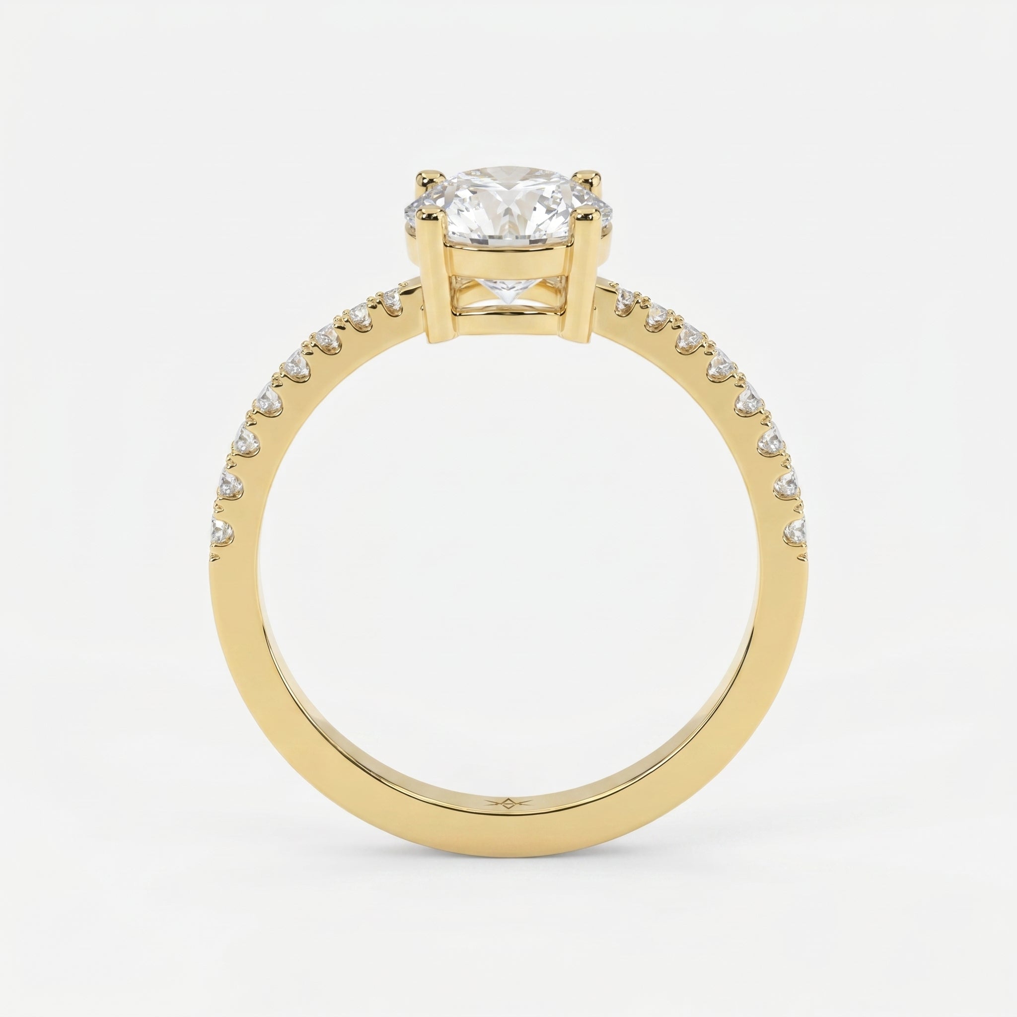 Elegant Round Cut Diamond Side Stone Ring with Pavé Band