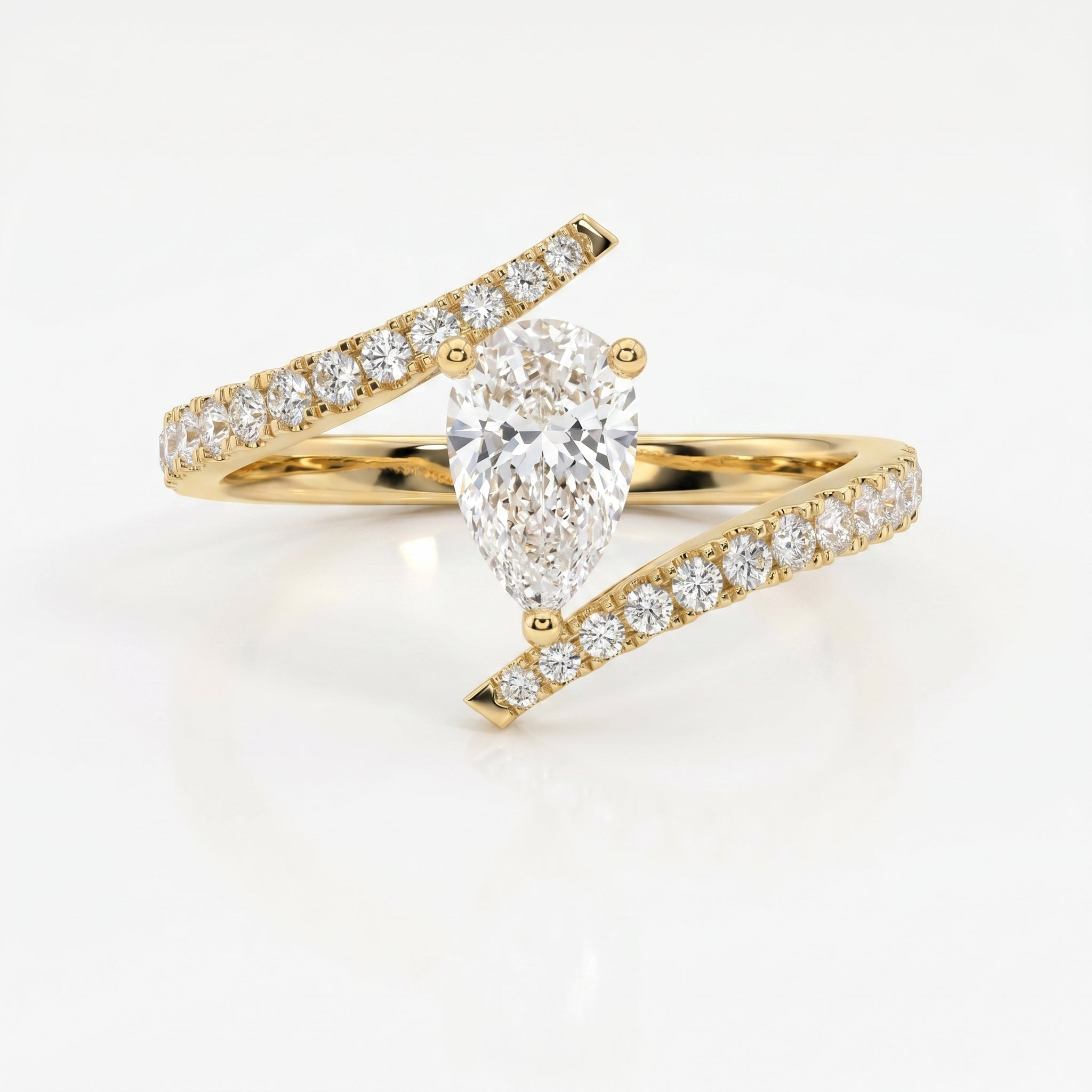 Elegant Pear-Cut Diamond Bypass Side Stone Engagement Ring