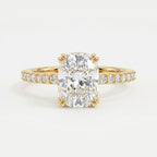Cushion Cut Diamond  Pave Side Stone Engagement  Ring