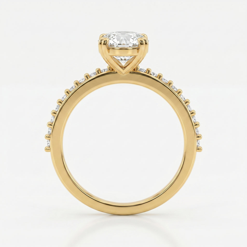 Cushion Cut Diamond  Pave Side Stone Engagement  Ring