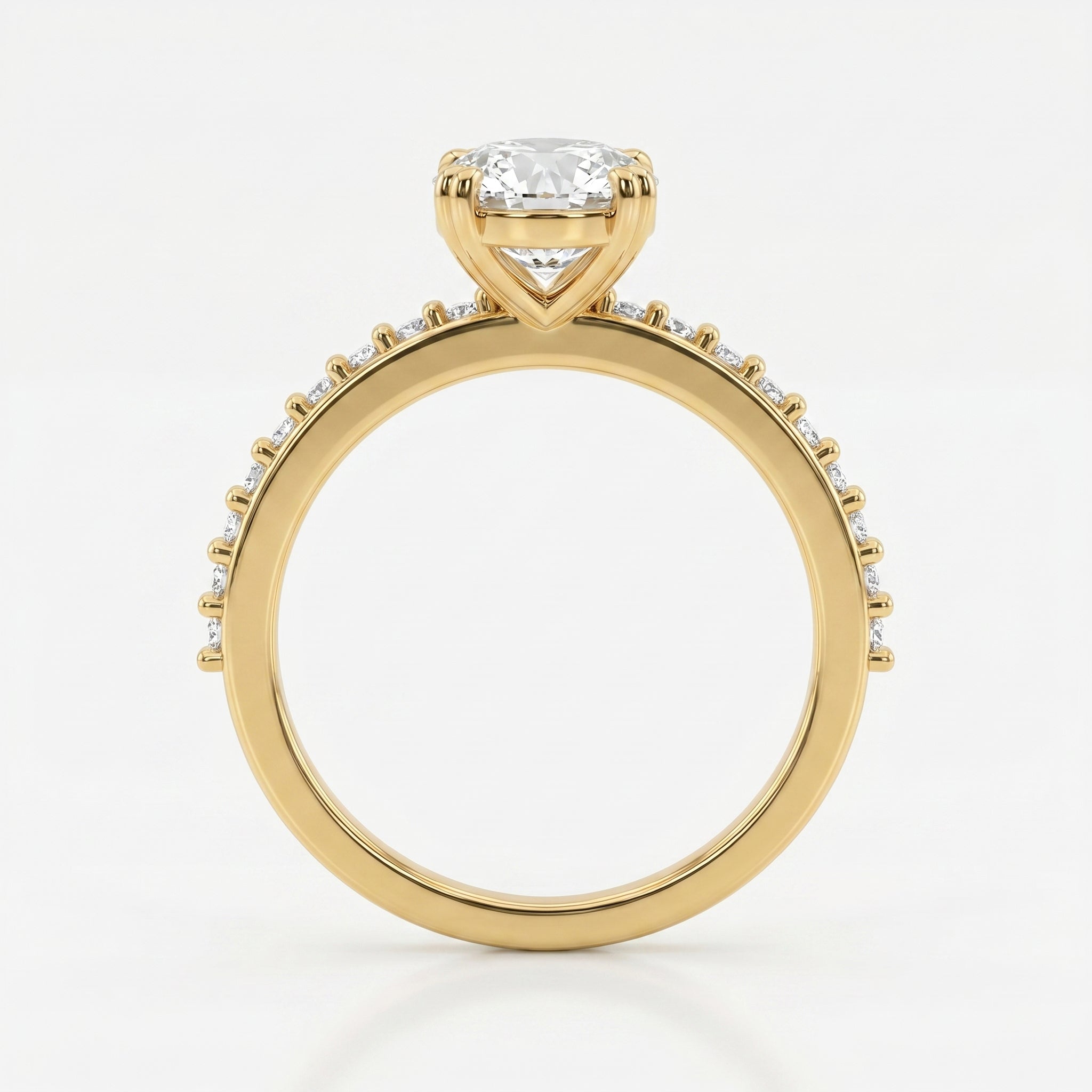 Cushion Cut Diamond  Pave Side Stone Engagement  Ring