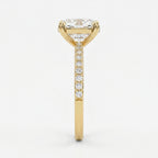 Cushion Cut Diamond  Pave Side Stone Engagement  Ring