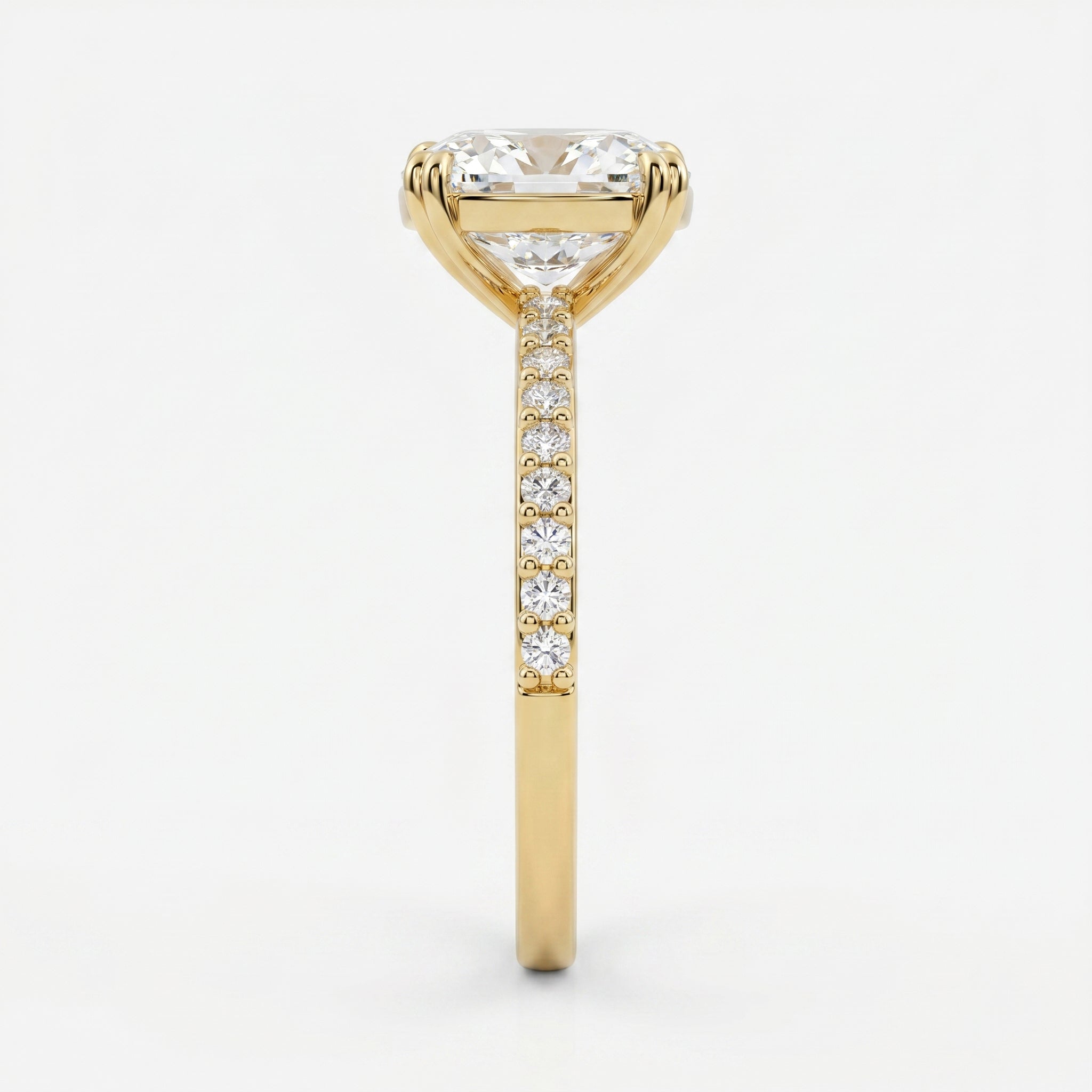 Cushion Cut Diamond  Pave Side Stone Engagement  Ring